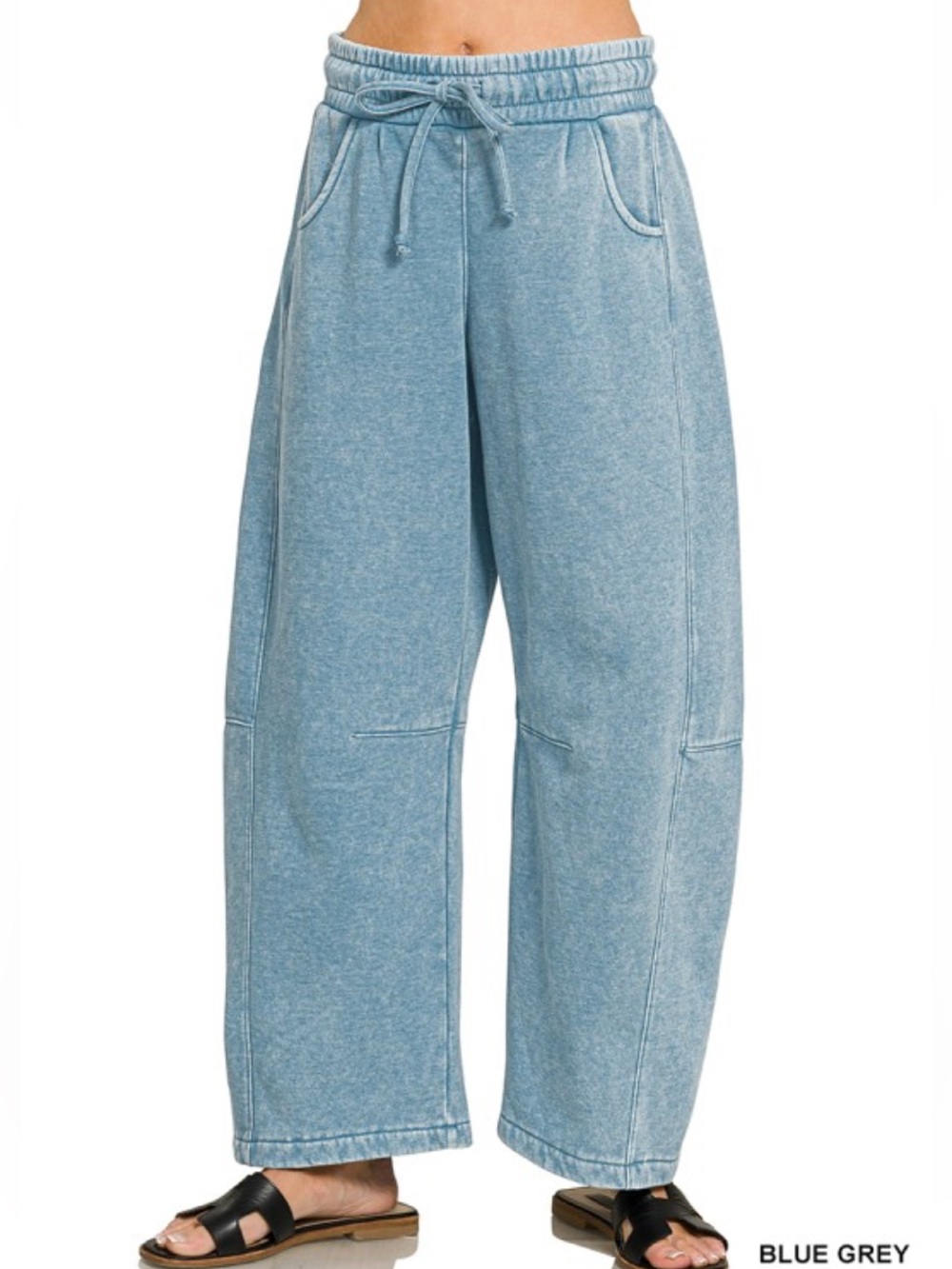 Blue Grey Barrel Leg Fleece Pants